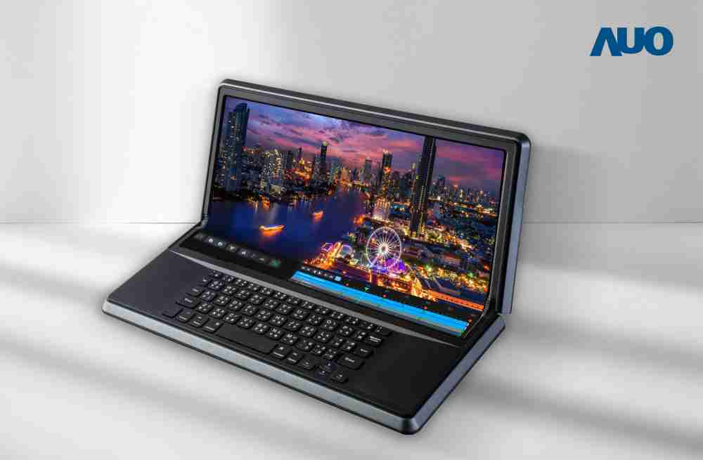 蓝狮在线14.6吋Micro LED折迭显示屏幕，，，，搭配半径4mm的弯折绞炼，，，，以及高画素、、、、高亮度、、高对比度的显示技术特点，，即便在大视角下仍保有绝佳色相与亮度