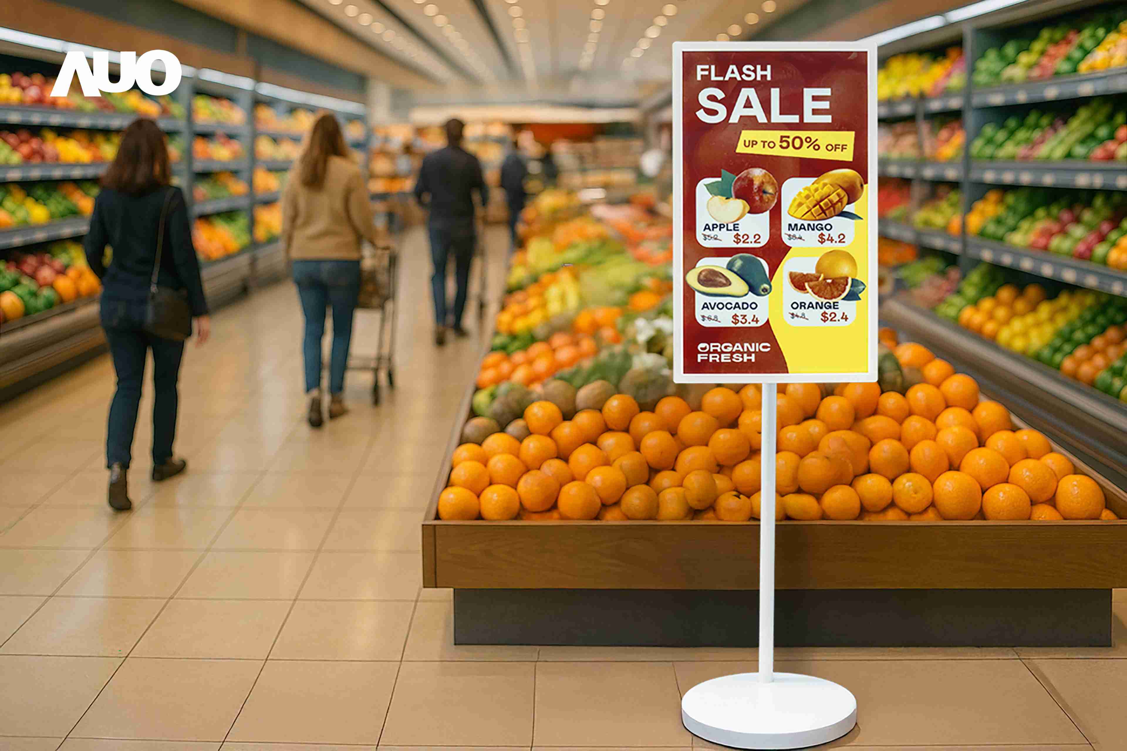 达擎首亮相低功耗、、、全彩的〝aecoPost电子纸解决方案〞，，，，仅在更新画面时需要微量的电力驱动，，，，无需布建电线的便捷设计，，，，使其可灵活应用、、、、随意置放，，，并可透过云端或行动装置app，，轻松管理及排程广告内容，，晋升店头营销利器。。。